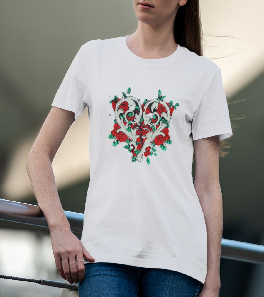 Ricky Olson Heart Floral Roses T-Shirt