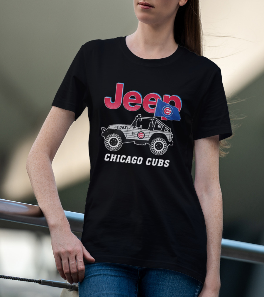 Jeep Chicago Cubs Logo With Jeep And Cubs Flag T-Shirt