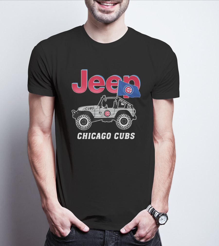 Jeep Chicago Cubs Logo With Jeep And Cubs Flag T-Shirt