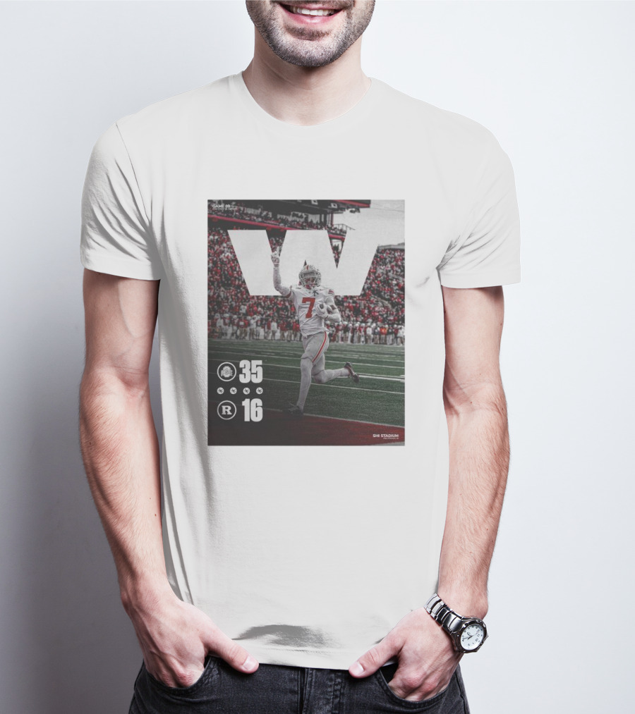 Ohio State 35-16 Rutgers Nov 4 SHI Stadium Victory Football T-Shirt