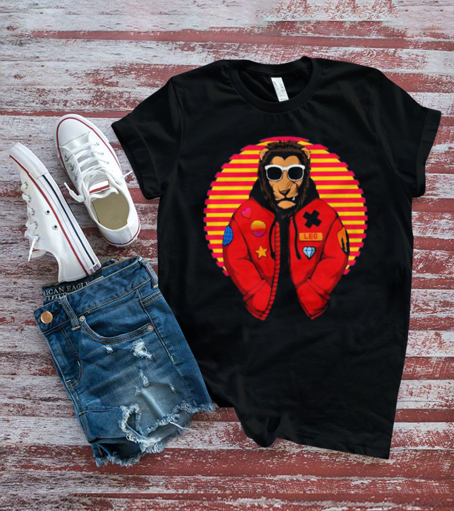 Captainsauce Merch Cool Lion Leo Jacket Retro Stripes T-Shirt