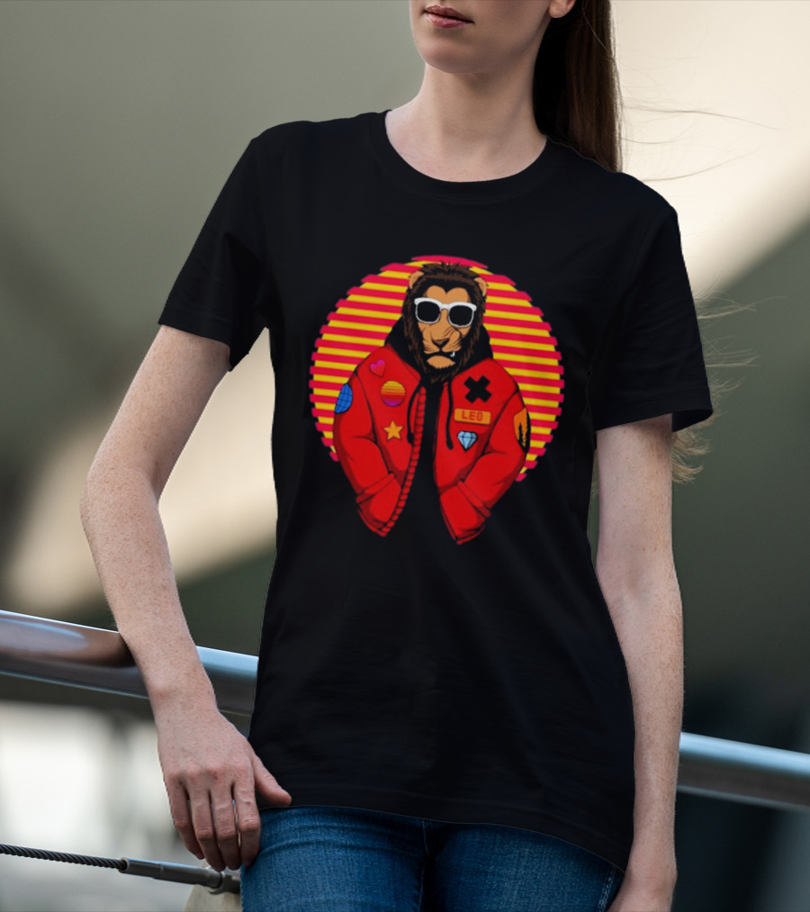 Captainsauce Merch Cool Lion Leo Jacket Retro Stripes T-Shirt