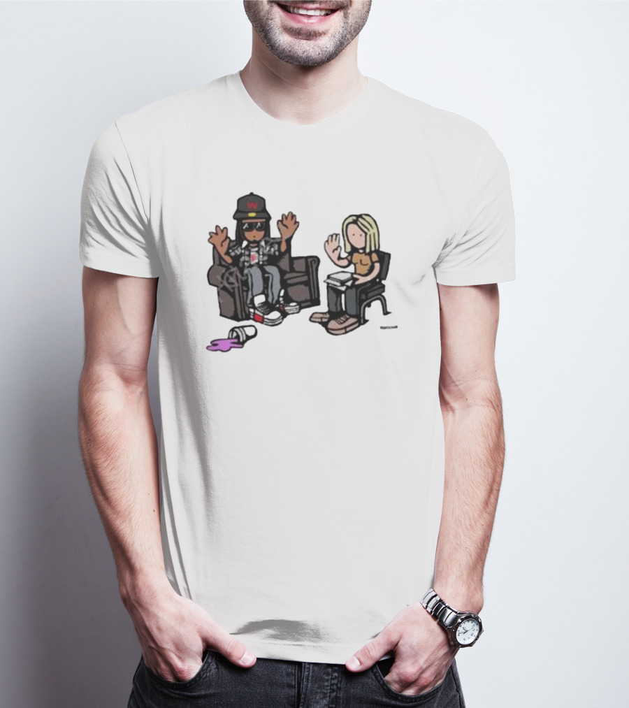 Cartoon Lil Wayne Interview Scene With Spilled Cup T-Shirt