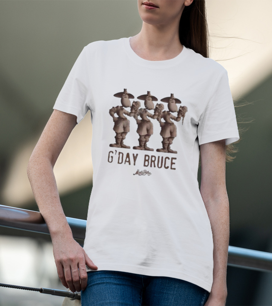 Monty Python G’day Bruce Three Figures Holding Mugs T-Shirt