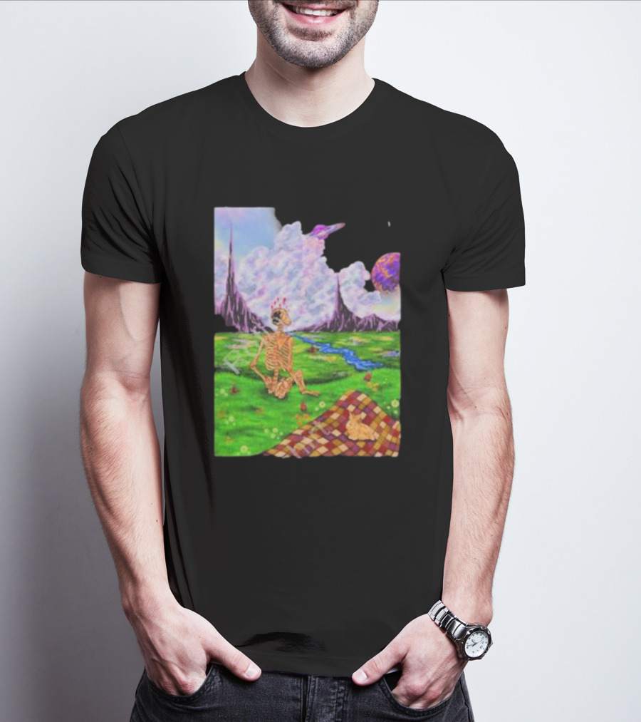 Soulosaint My Sanctuary Cosmic Landscape Skeleton Picnic Blanket T-Shirt
