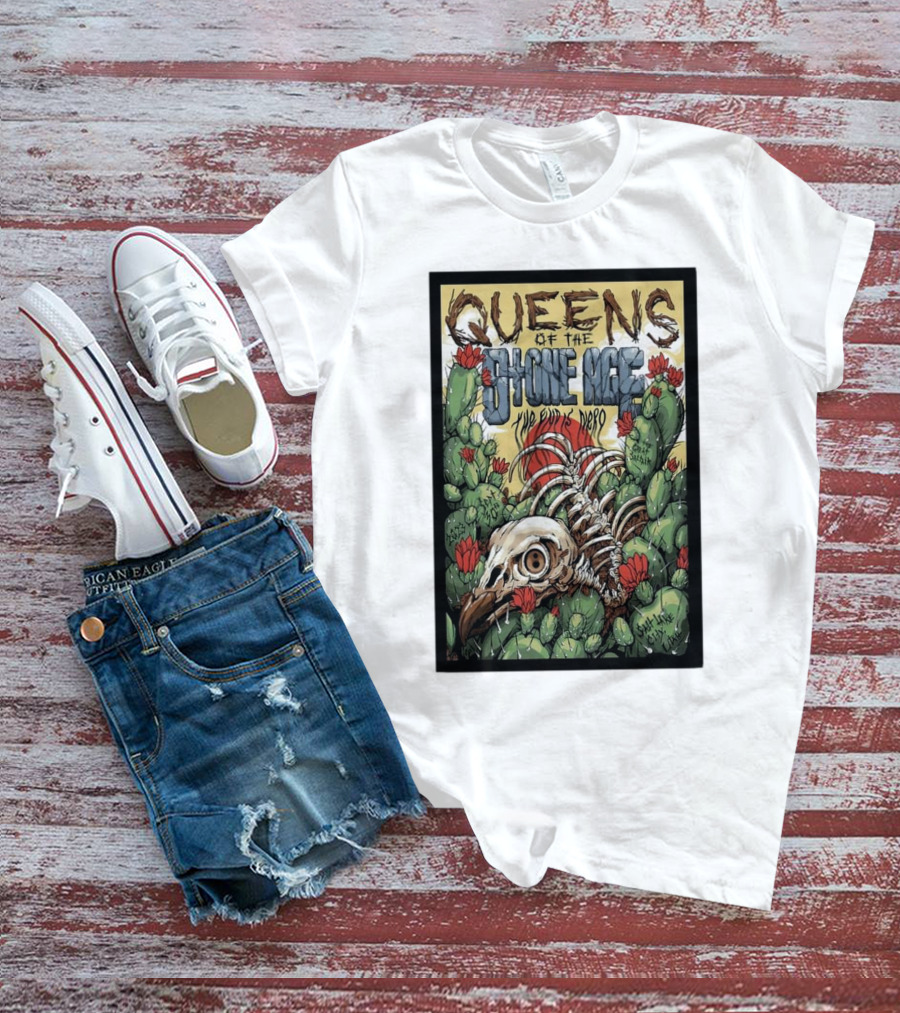Queens Of The Stone Age The Evil Has Landed Tour Desert Cactus Skeleton T-Shirt