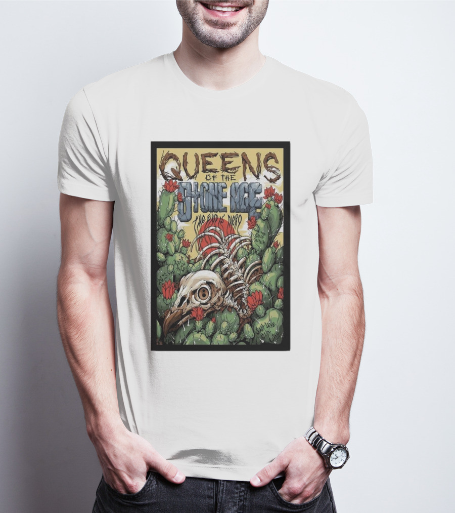 Queens Of The Stone Age The Evil Has Landed Tour Desert Cactus Skeleton T-Shirt