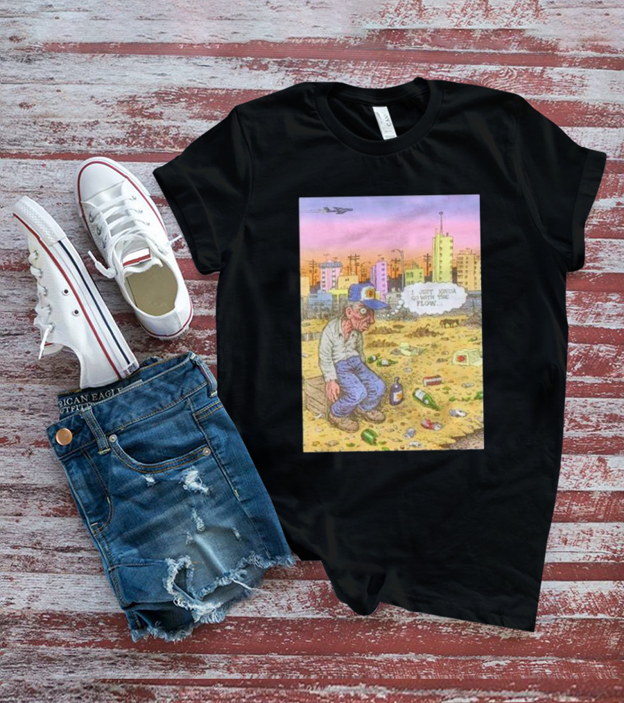 I Just Kinda Go With The Flow Urban Landscape Street Scene Garbage Surreal Art Airplane City Skyline T-Shirt