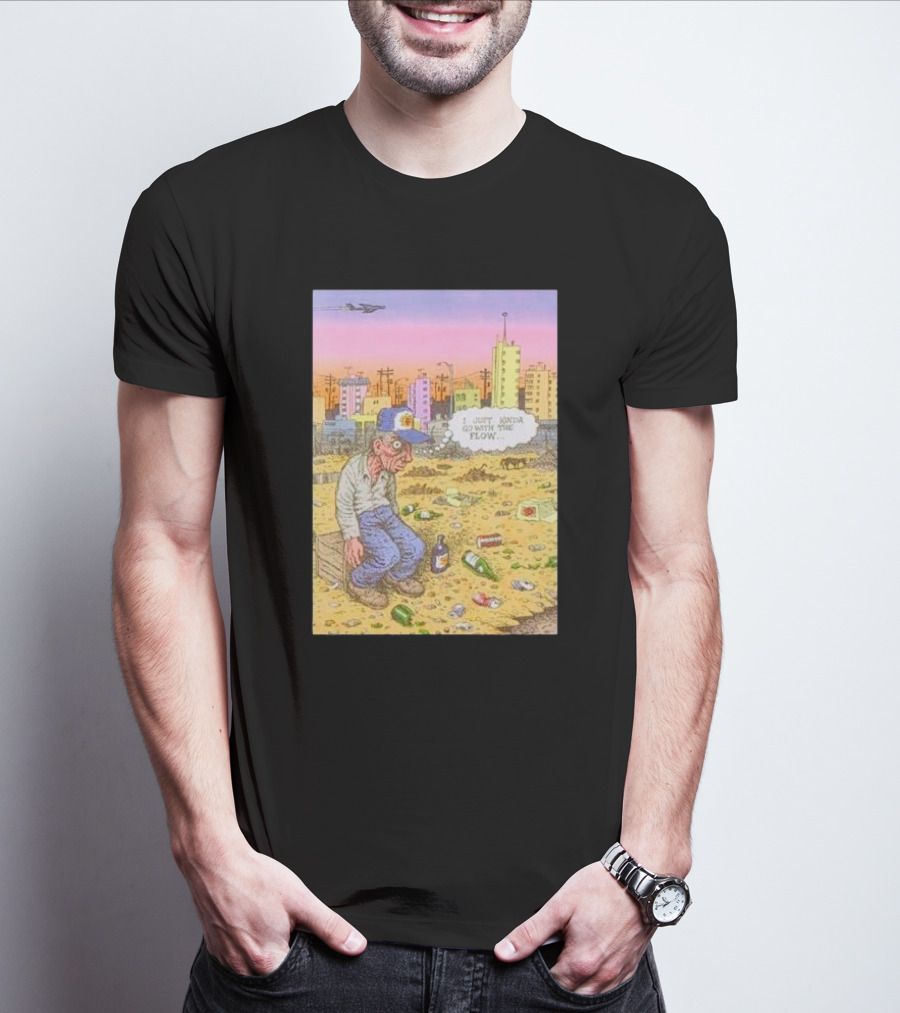 I Just Kinda Go With The Flow Urban Landscape Street Scene Garbage Surreal Art Airplane City Skyline T-Shirt