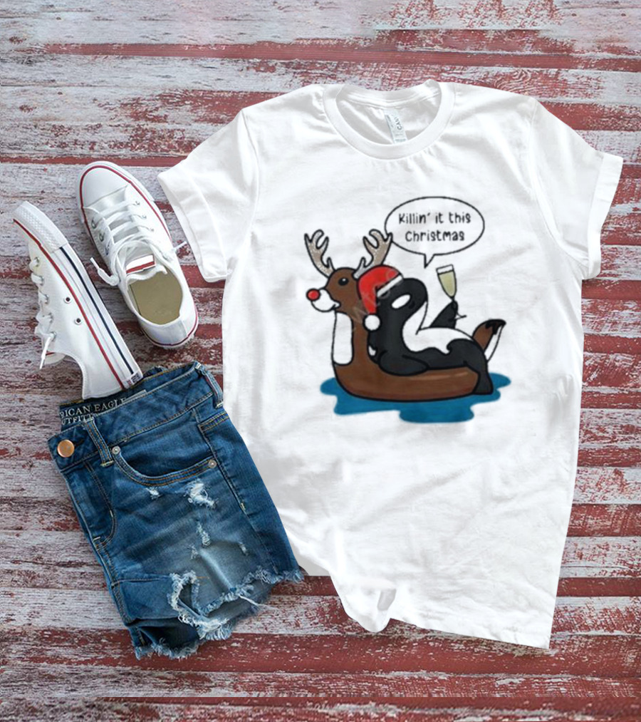 Killin' It This Christmas Dolphin Orca Reindeer T-Shirt