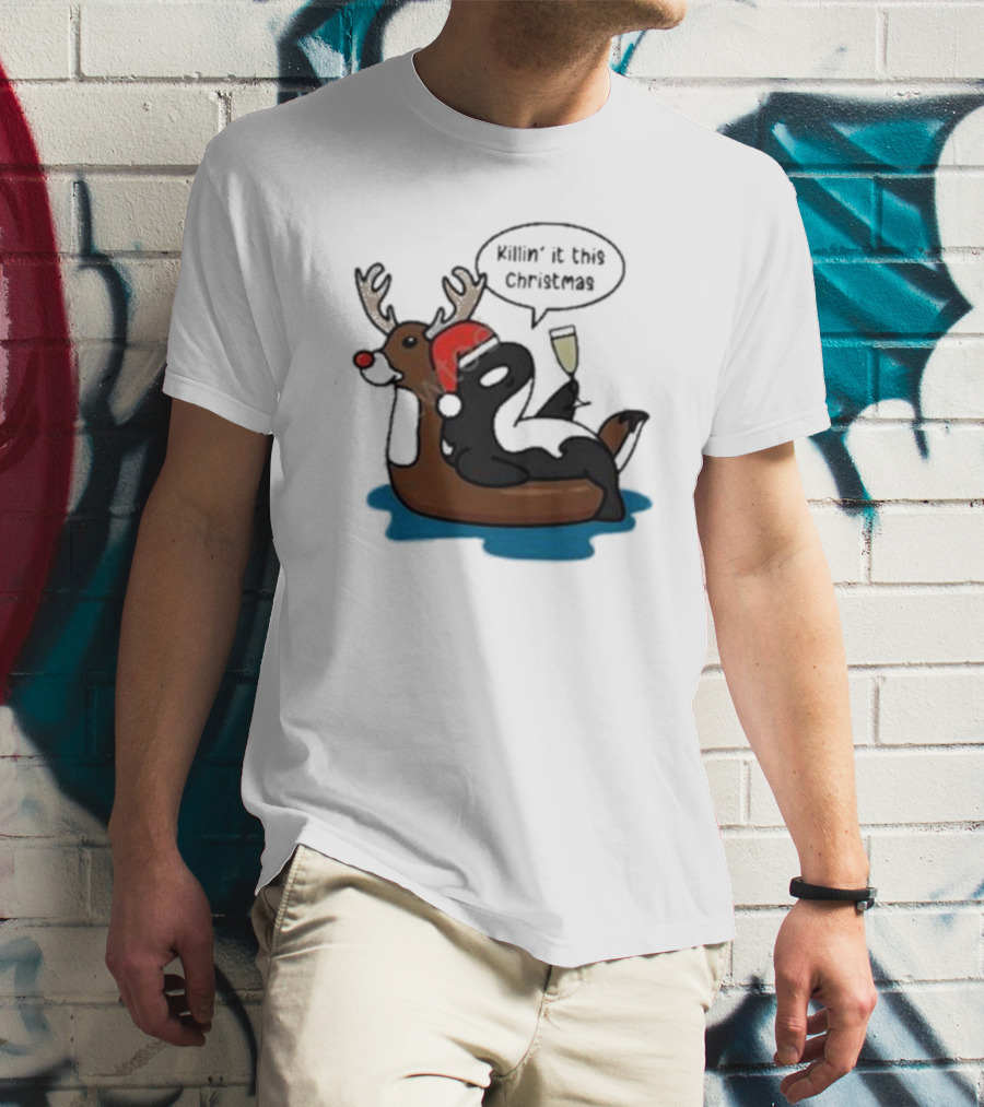 Killin' It This Christmas Dolphin Orca Reindeer T-Shirt