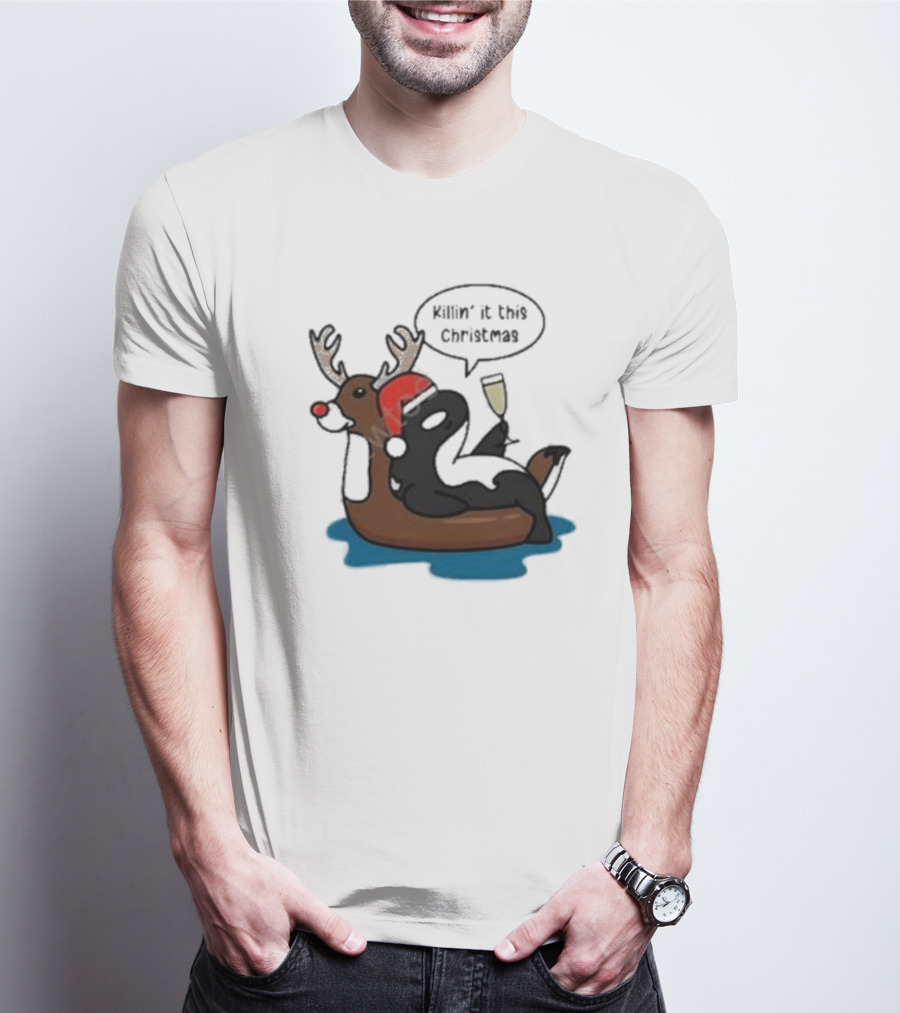 Killin' It This Christmas Dolphin Orca Reindeer T-Shirt