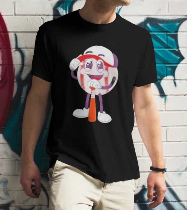 Smiling Baseball Mascot With Bat And Cap T-Shirt