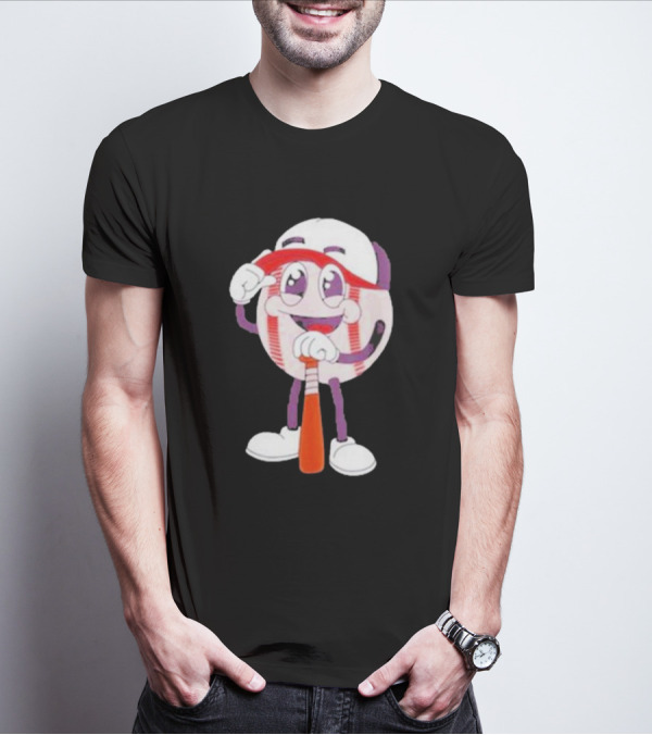 Smiling Baseball Mascot With Bat And Cap T-Shirt