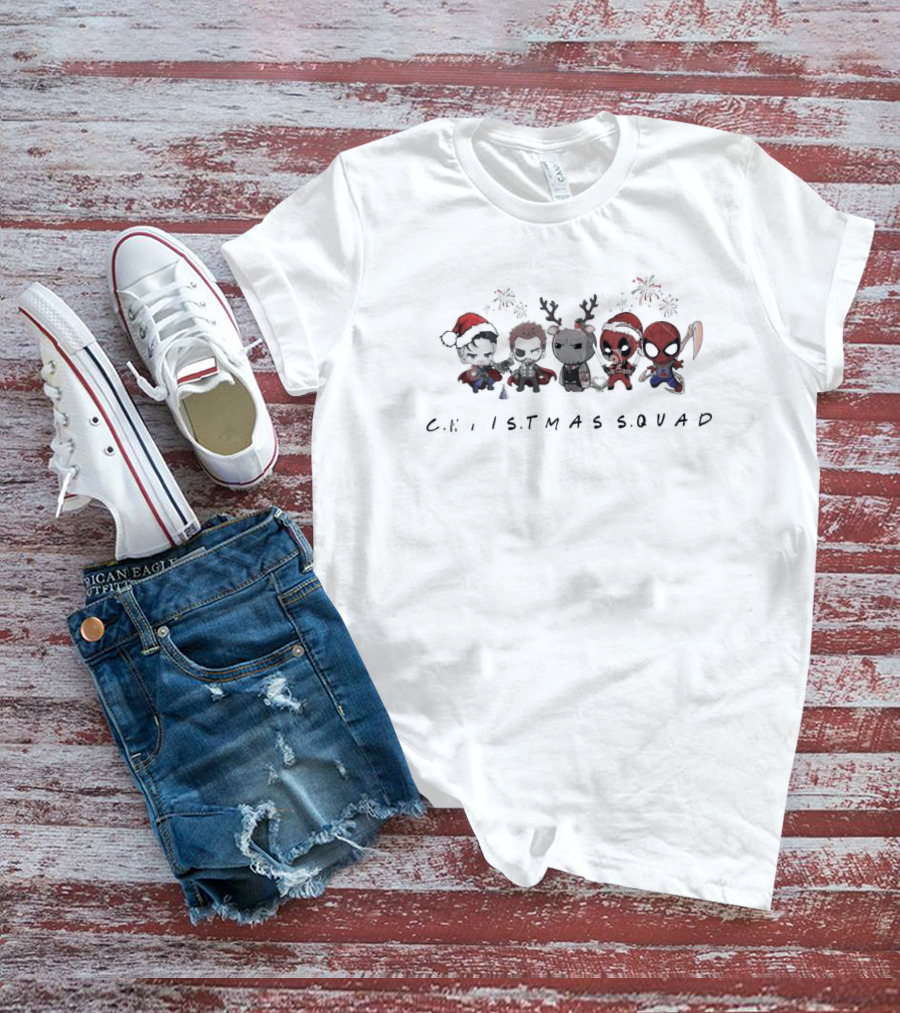 Chibi Santa Avengers Christmas Squad Christmas Groot Reindeer Deadpool Spiderman Holiday Characters T-Shirt