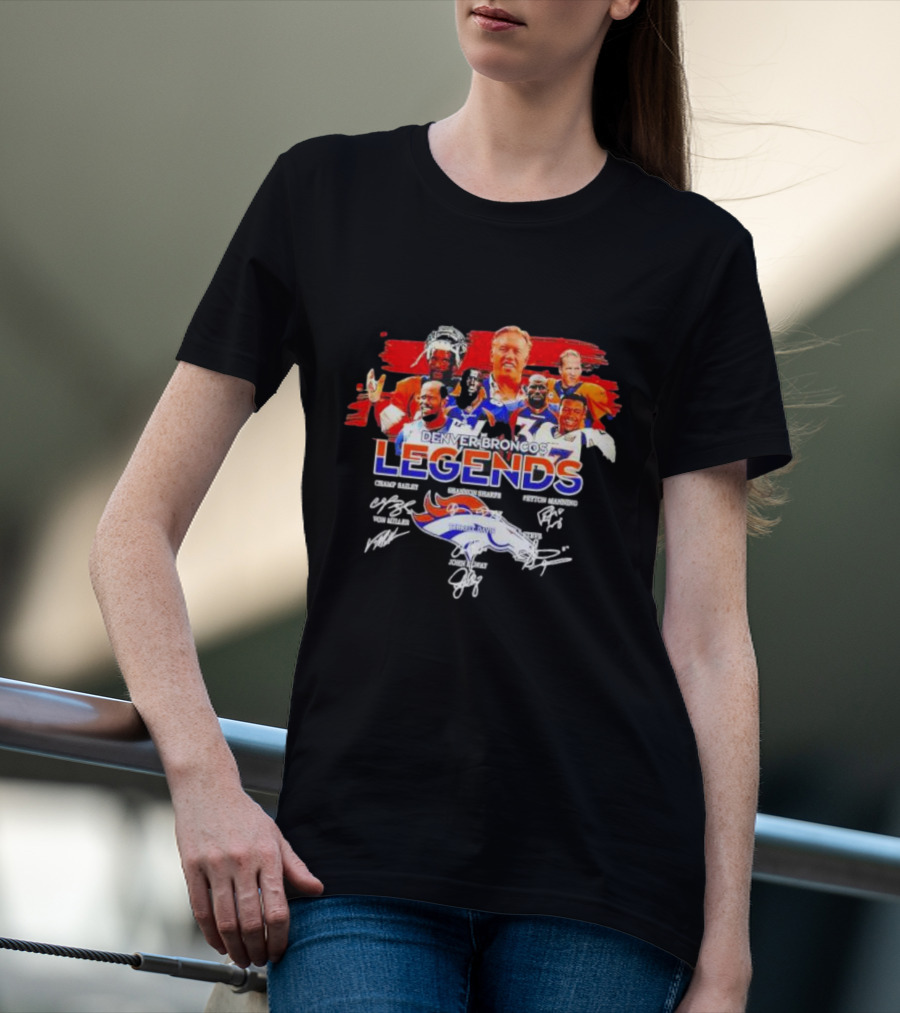 Denver Broncos Legends Champ Bailey Shannon Sharpe Peyton Manning Von Miller John Elway Signatures Vintage T-Shirt
