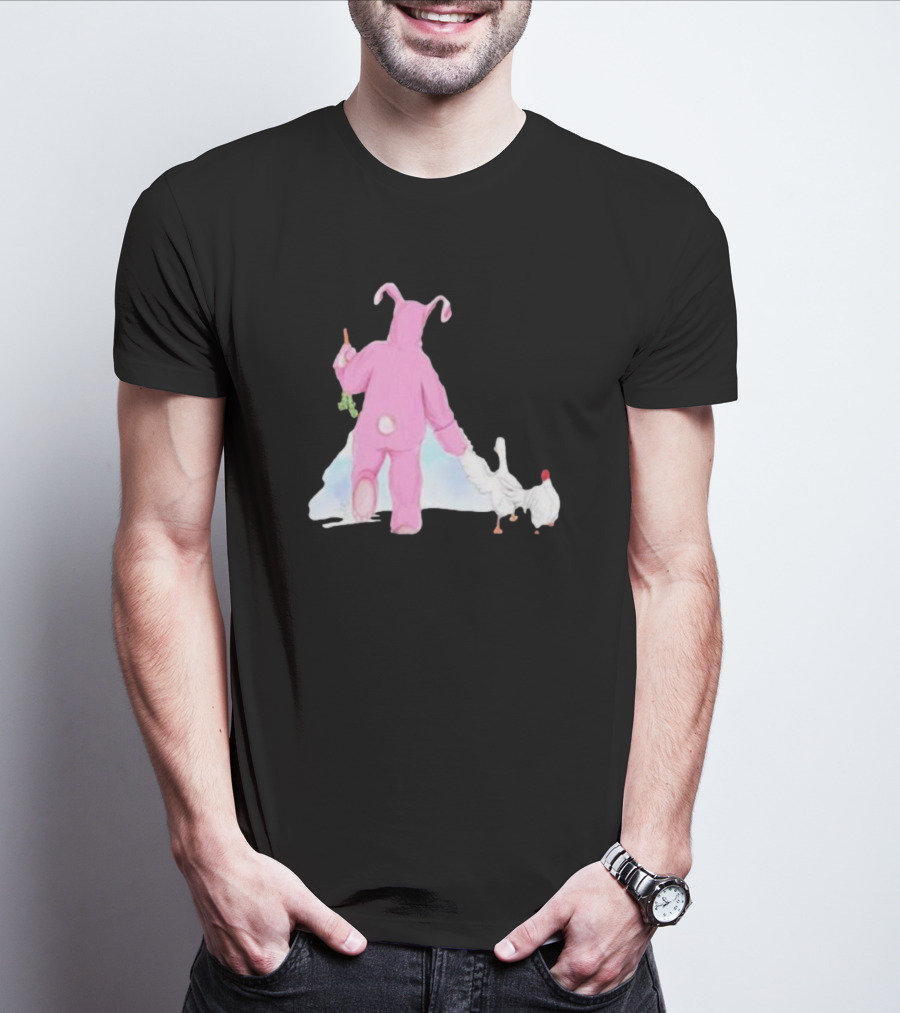 Matthew Perry Pink Bunny Holding Chicken T-Shirt