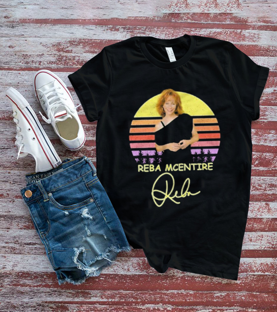 Reba McEntire Vintage Smile Signature Retro Sunset Image T-Shirt