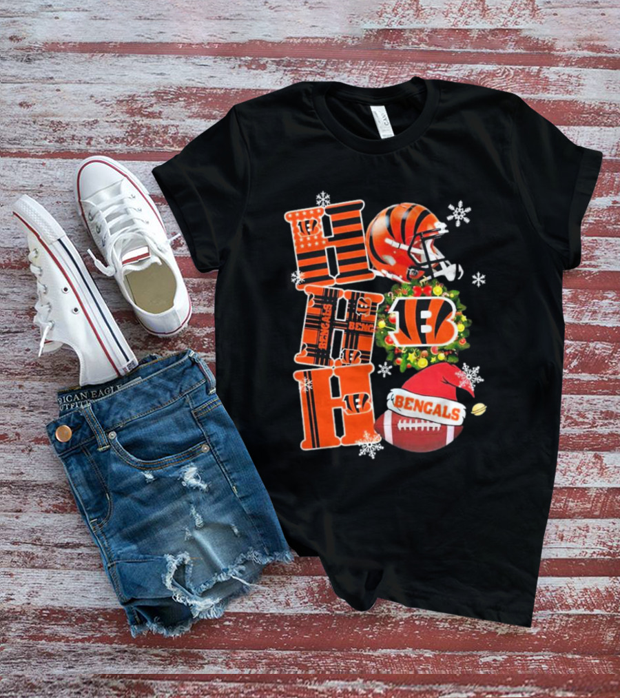 Cincinnati Bengals Ho Ho Ho Christmas Football Team T-Shirt