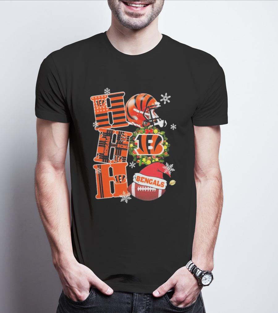 Cincinnati Bengals Ho Ho Ho Christmas Football Team T-Shirt