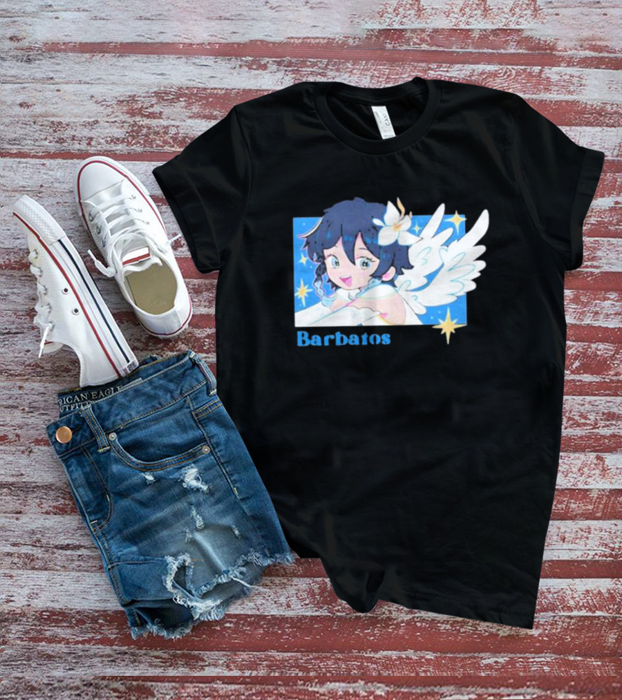 Genshin Impact Barbatos Angelic Blue Winged Character With Stars T-Shirt