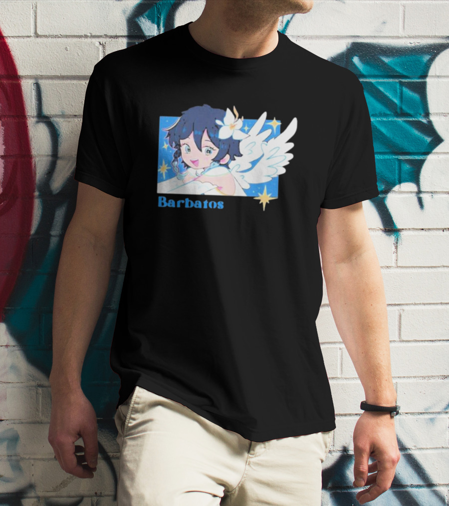 Genshin Impact Barbatos Angelic Blue Winged Character With Stars T-Shirt