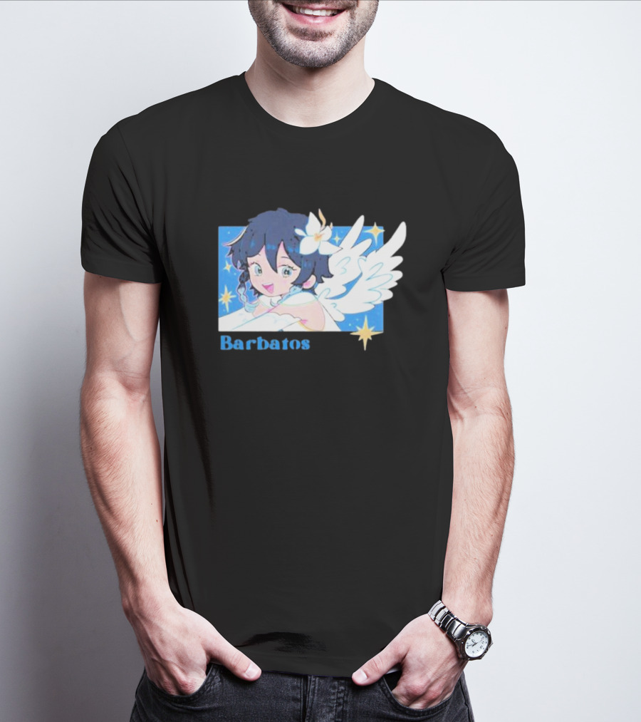 Genshin Impact Barbatos Angelic Blue Winged Character With Stars T-Shirt