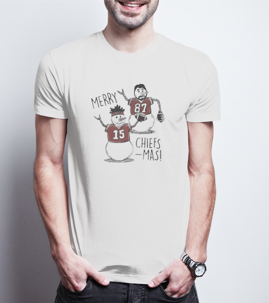 Kansas City Chiefs Snowman Player Merry Chiefsmas 15 87 T-Shirt
