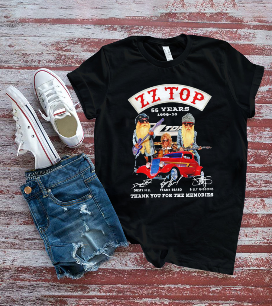 ZZ Top 55 Years 1969-2024 Thank You For The Memories Dusty Hill Frank Beard Billy Gibbons T-Shirt