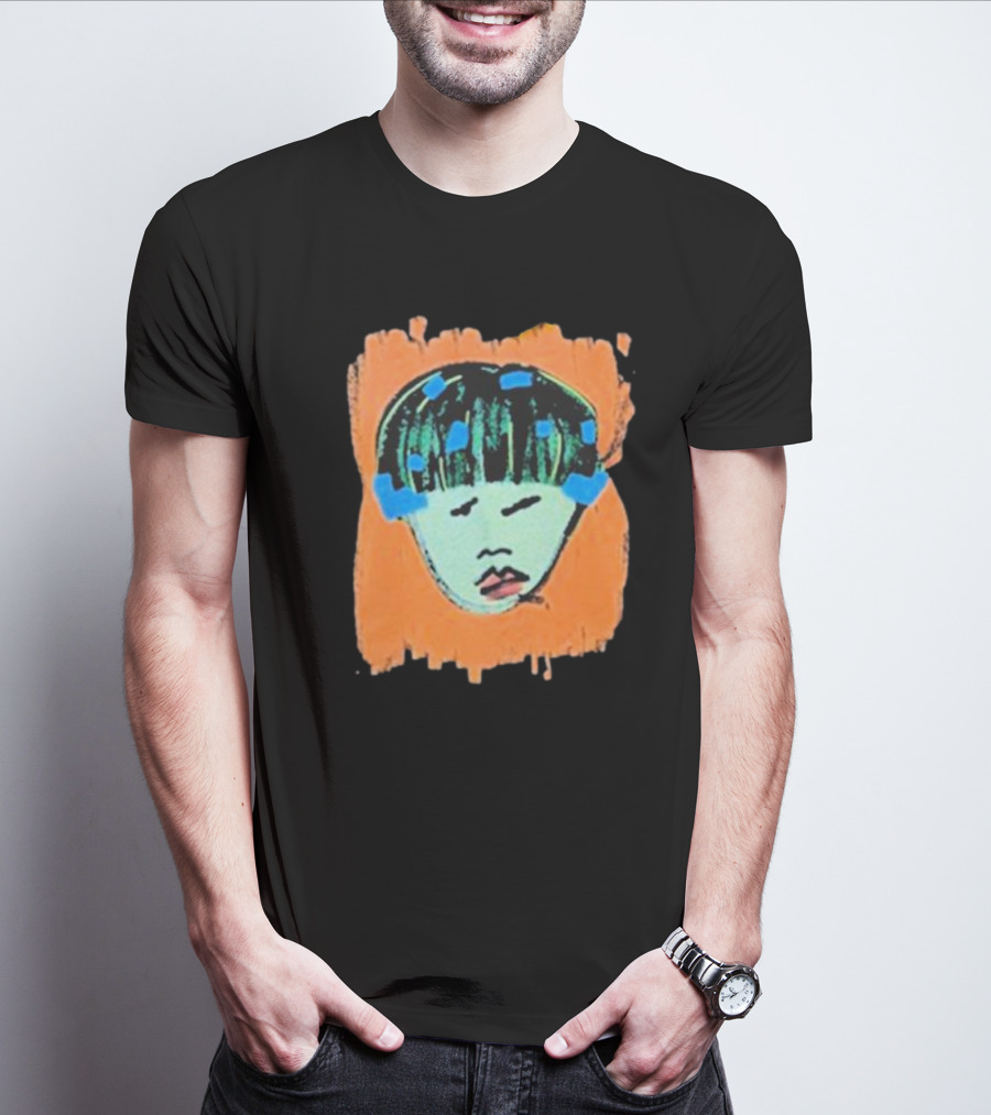 Ryan Harper Gray Iconic Abstract Portrait On Vibrant Orange Background T-Shirt