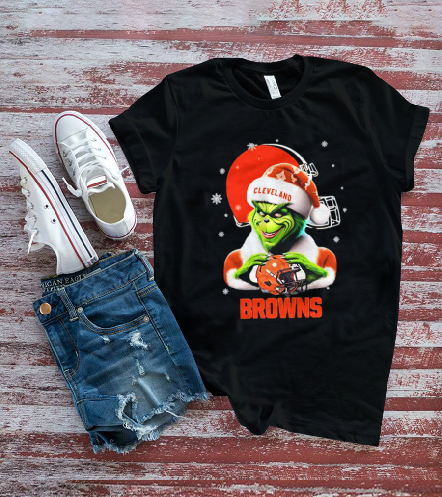 Santa Grinch Love Cleveland Browns Merry Christmas T-Shirt