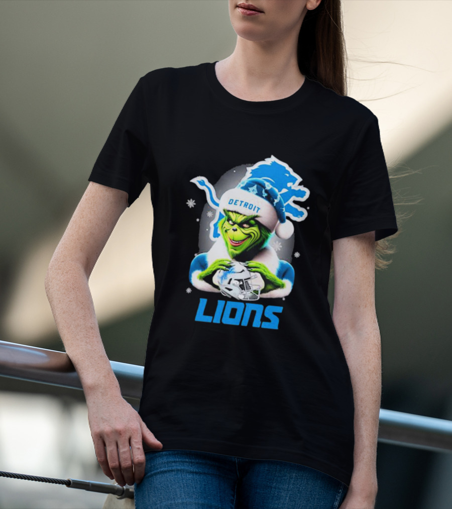 Detroit Lions Grinch Christmas Santa Snowflakes T-Shirt