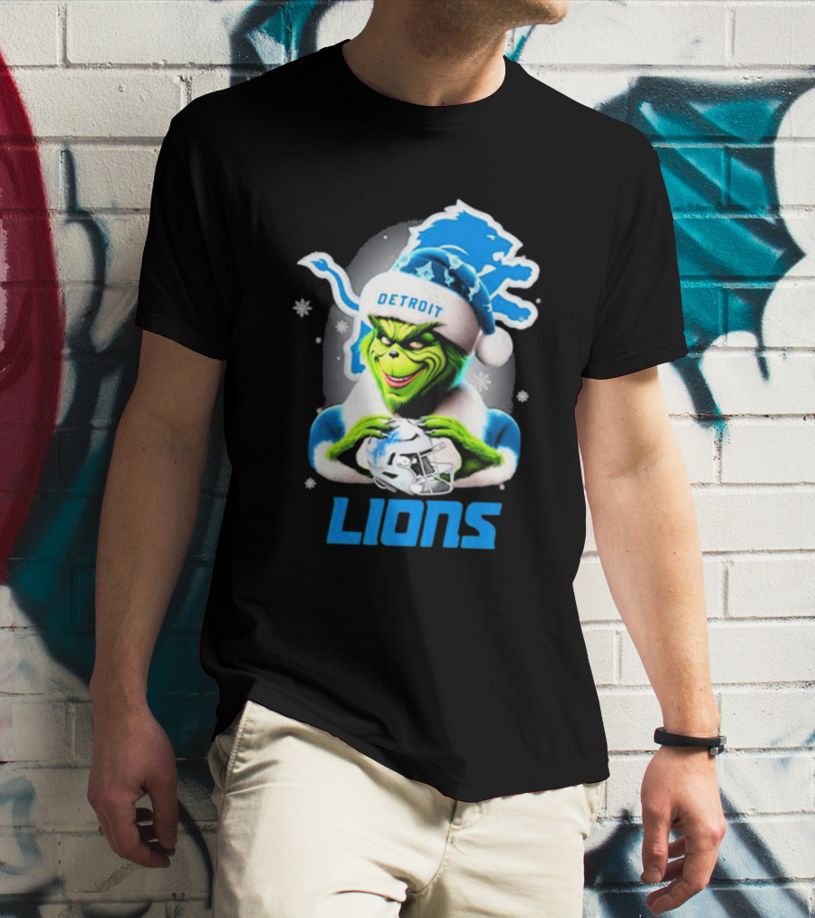 Detroit Lions Grinch Christmas Santa Snowflakes T-Shirt