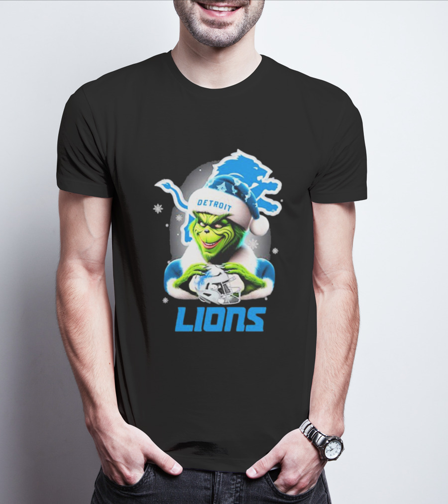 Detroit Lions Grinch Christmas Santa Snowflakes T-Shirt