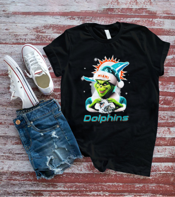 Miami Dolphins Christmas Grinch Santa Hat T-Shirt