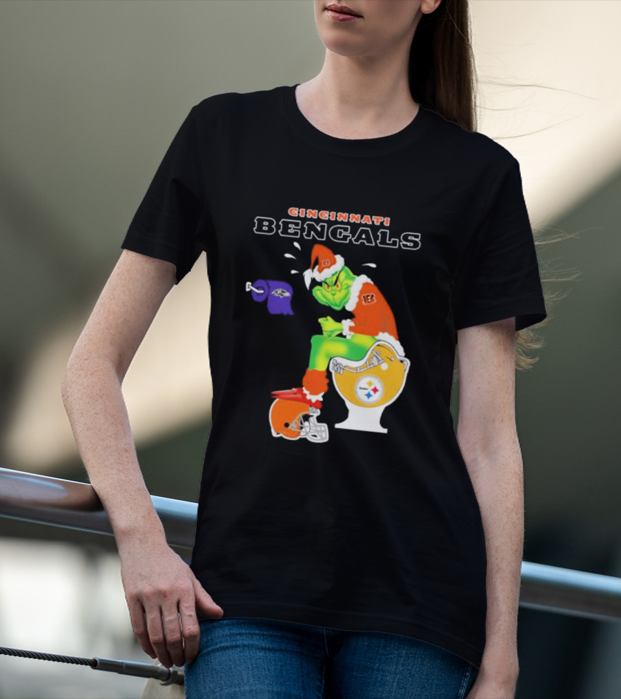 Cincinnati Bengals Grinch Steelers Ravens Toilet Christmas Santa T-Shirt