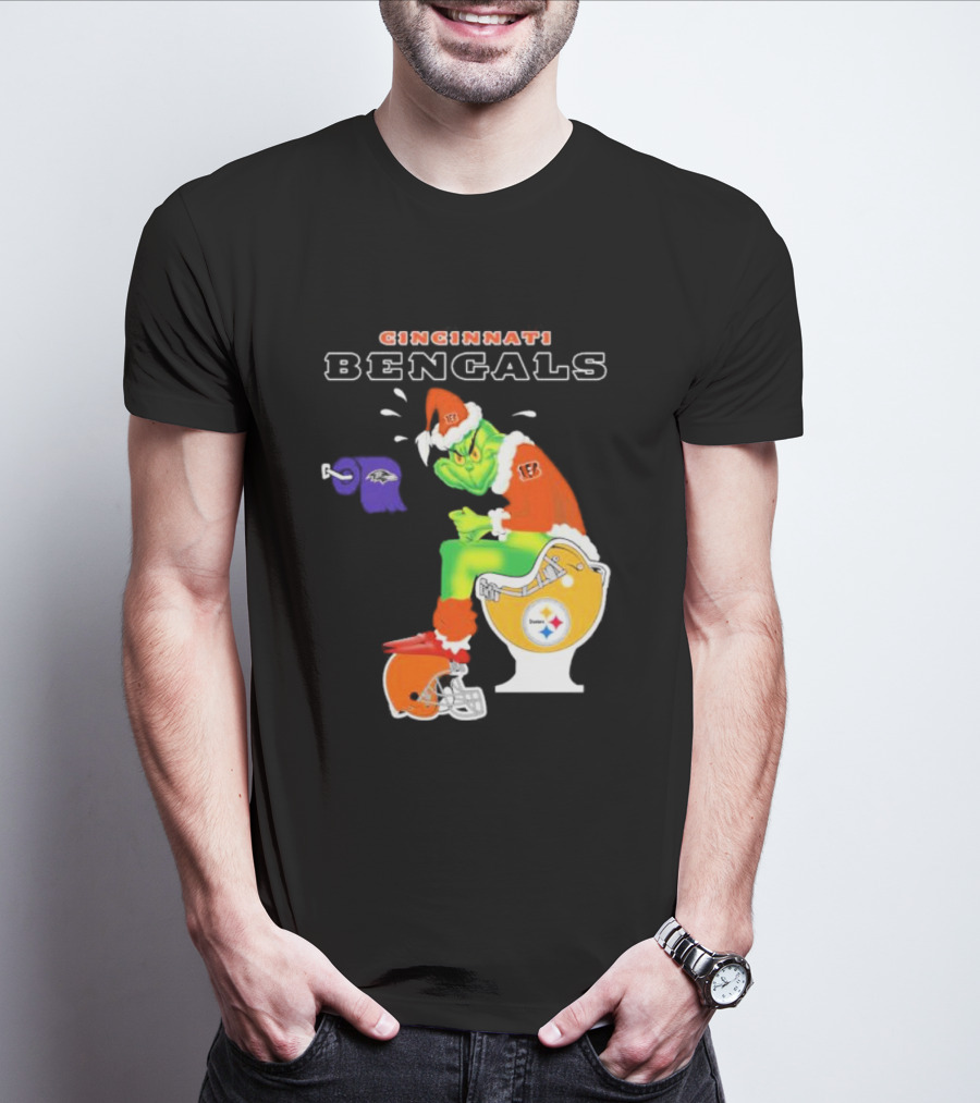 Cincinnati Bengals Grinch Steelers Ravens Toilet Christmas Santa T-Shirt