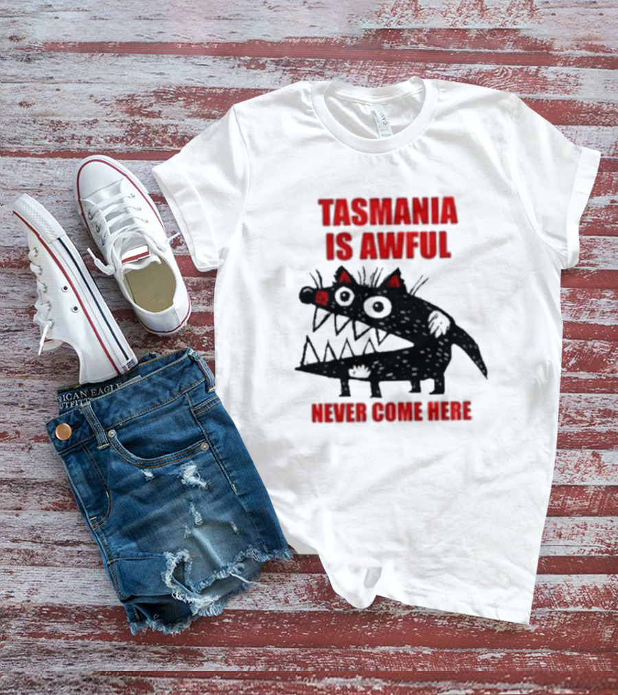 Tasmania Is Awful Never Come Here Black Cartoon Spiky Creature T-Shirt