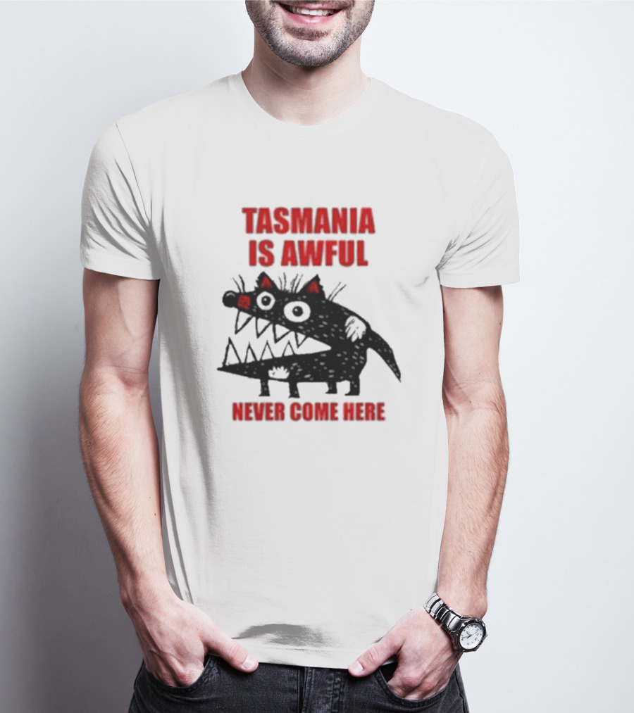 Tasmania Is Awful Never Come Here Black Cartoon Spiky Creature T-Shirt