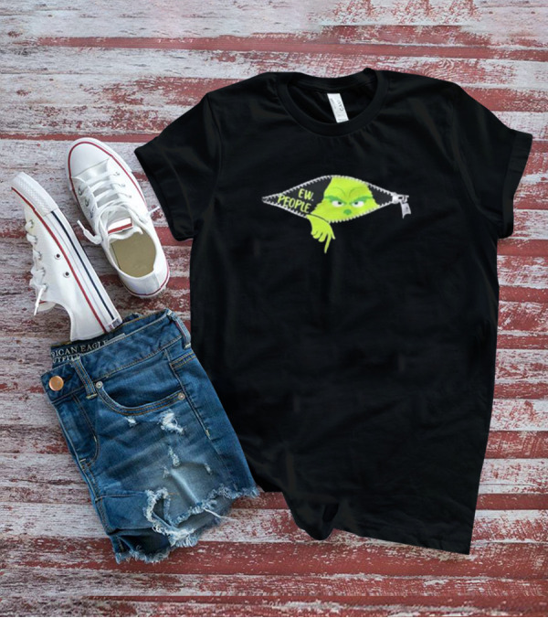 Women’s Ew People Grinch Christmas Print Hooded Zipper T-Shirt