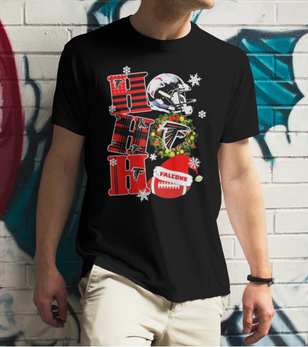 Atlanta Falcons Ho Ho Ho Merry Christmas Helmet Wreath Snowflakes Football Holiday T-Shirt