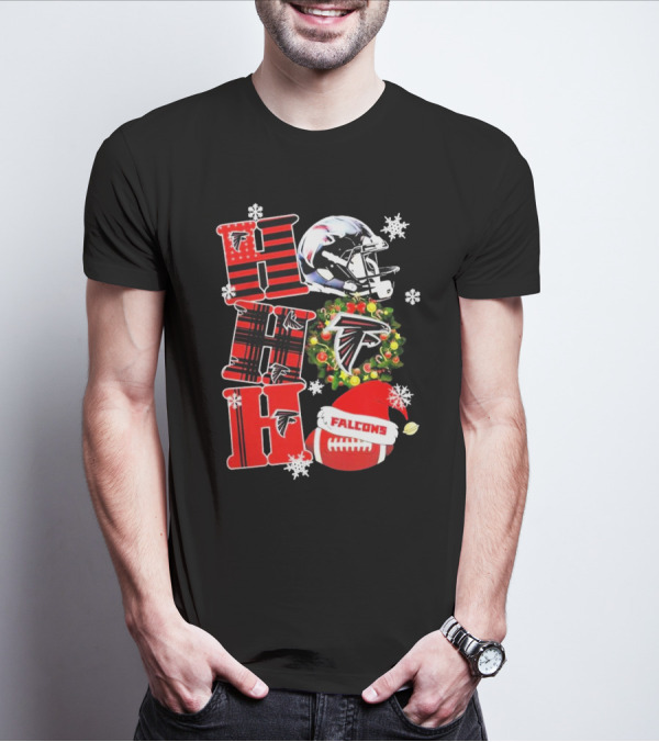 Atlanta Falcons Ho Ho Ho Merry Christmas Helmet Wreath Snowflakes Football Holiday T-Shirt