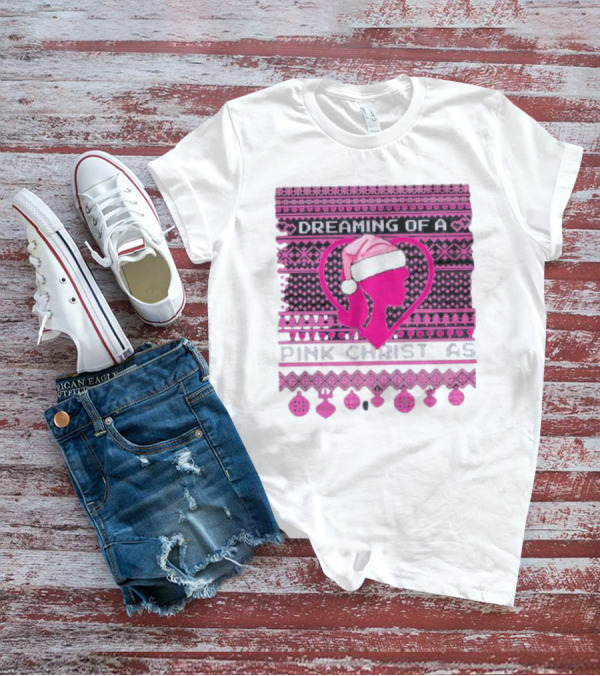 Dreaming Of A Pink Christmas Ugly Silhouette Santa Hat Ornaments T-Shirt