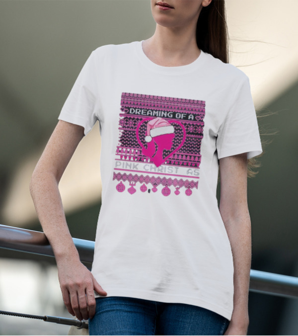 Dreaming Of A Pink Christmas Ugly Silhouette Santa Hat Ornaments T-Shirt
