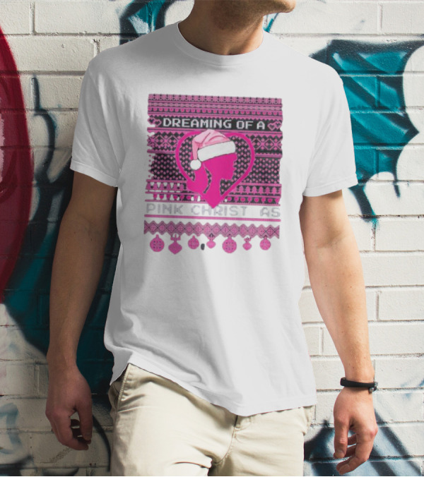 Dreaming Of A Pink Christmas Ugly Silhouette Santa Hat Ornaments T-Shirt