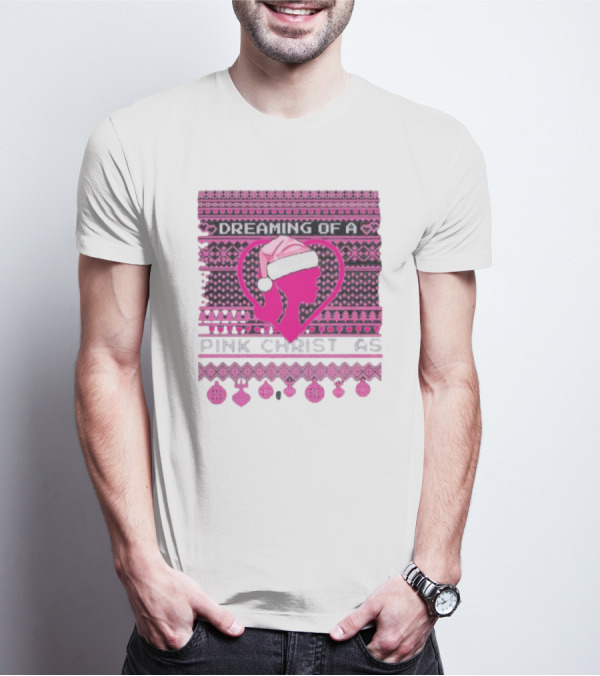 Dreaming Of A Pink Christmas Ugly Silhouette Santa Hat Ornaments T-Shirt