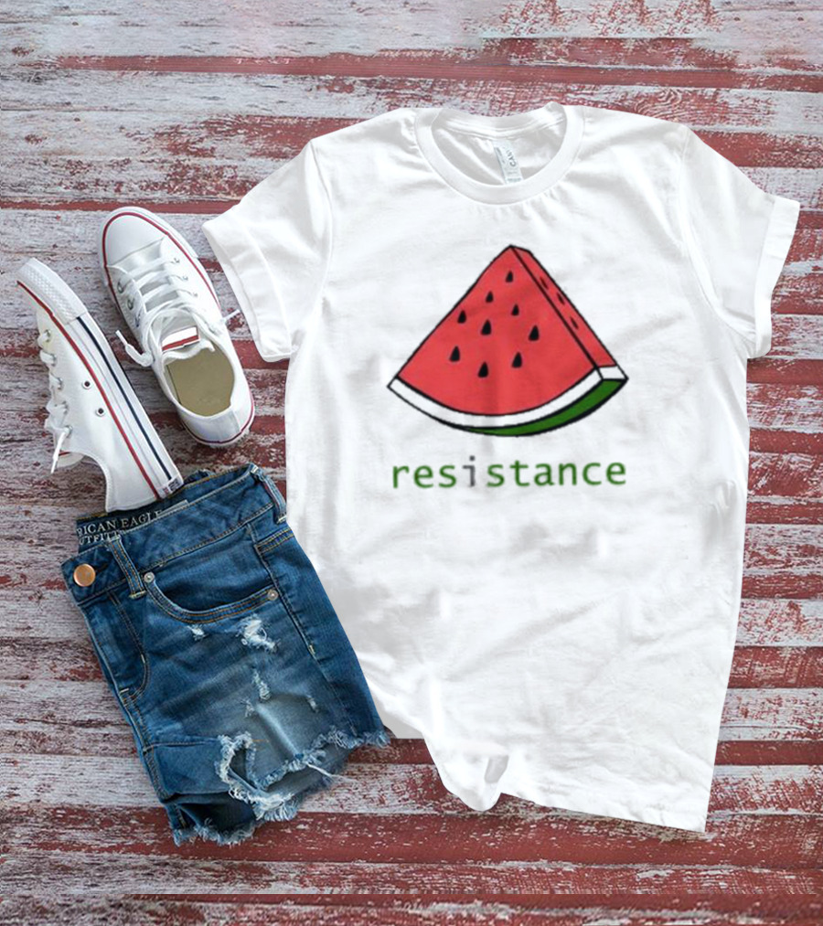 Maura Finkelstein Watermelon Resistance Slice With Green Resistance Text T-Shirt