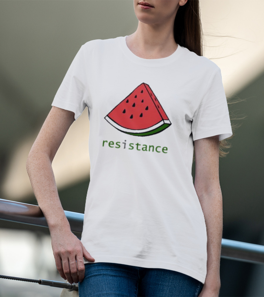 Maura Finkelstein Watermelon Resistance Slice With Green Resistance Text T-Shirt