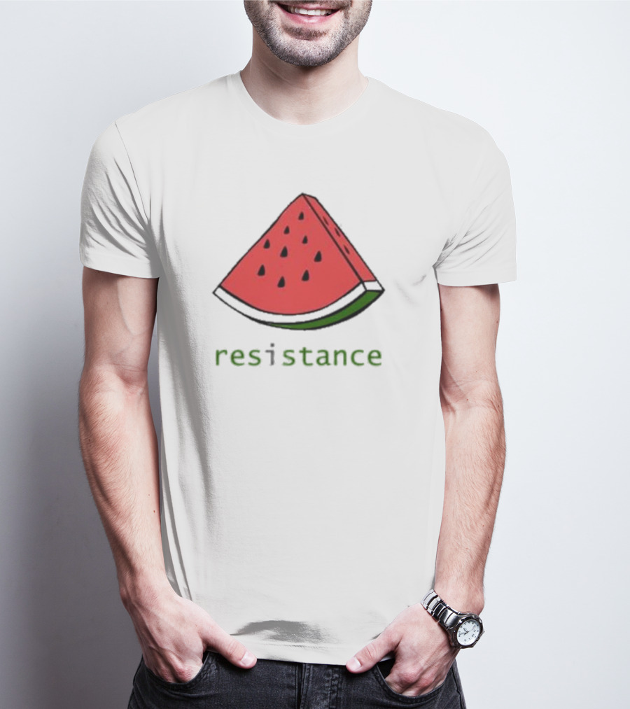 Maura Finkelstein Watermelon Resistance Slice With Green Resistance Text T-Shirt