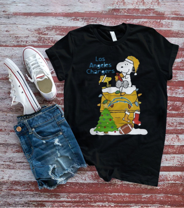 Santa Snoopy Woodstock Los Angeles Chargers Christmas Tree Football Socks T-Shirt